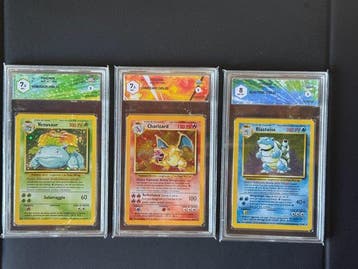 Pokémon - 3 Graded card - Florizarre, Dracaufeu, Tortank, Hobby & Loisirs créatifs