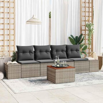 vidaXL Tuinbank Set 5 st Grijs poly rattan, Verzenden, Nieuw