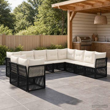 vidaXL Tuinbank Set 10 st Zwart poly rattan, Verzenden, Nieuw