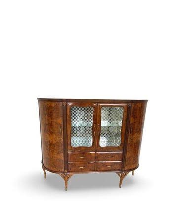 Armoire - Noyer, Laiton, Bois, Verre