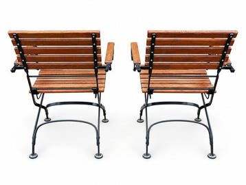 Chaise (2) - Teck, Fer forgé - Pliante style vintage