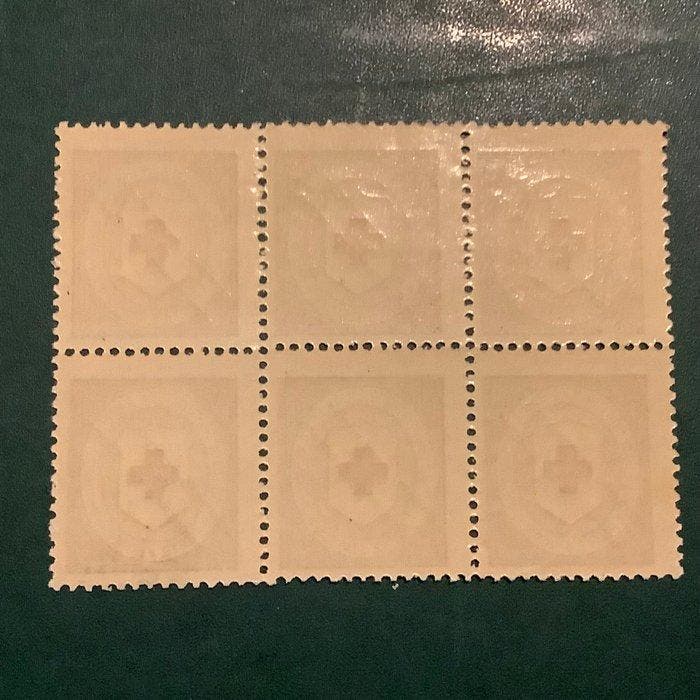 Portugal 1916 - Rood kruis in blok van 6 op opdruk voor de, Postzegels en Munten, Postzegels | Europa | Spanje