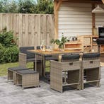 vidaXL 9-delige Tuinset met kussens poly rattan grijs, Verzenden, Nieuw, Tuinset