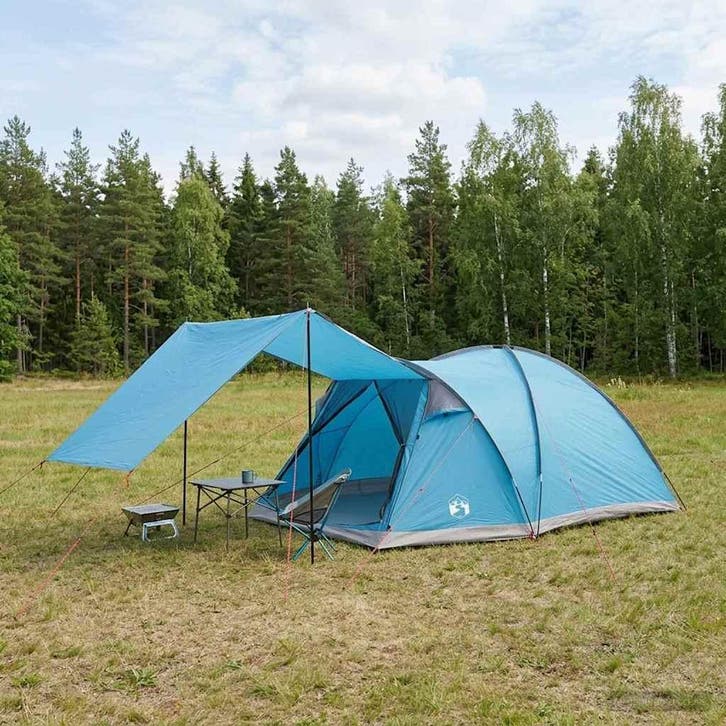 vidaXL Huisje Tent met dak Blauw 6-persoons Polyester en, Caravanes & Camping, Tentes, Envoi