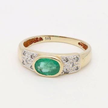 Bague - 14 carats Or jaune Émeraude - Diamant, Bijoux, Sacs & Beauté