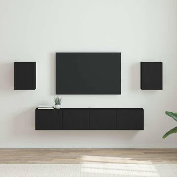 vidaXL TV Wandkast 2 st Zwart Bewerkt hout, Huis en Inrichting, Kasten |Televisiemeubels, Verzenden, Nieuw