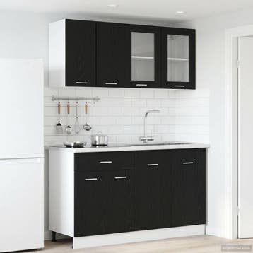 vidaXL Keuken Eenheid LYON 4 st Zwart eiken Bewerkt hout, Huis en Inrichting, Verzenden, Nieuw