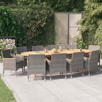 vidaXL 11-delige Tuinset met kussens grijs, Tuin en Terras, Verzenden, Nieuw, Tuinset