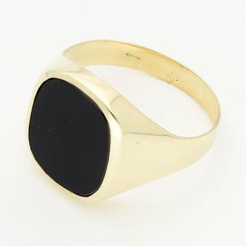Ring - 14 karaat Geel goud - Onyx, Handtassen en Accessoires, Ringen, Nieuw