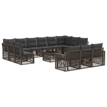 vidaXL Tuinbank Set 14 pcs Grijs en Donkergrijs poly rattan, Verzenden