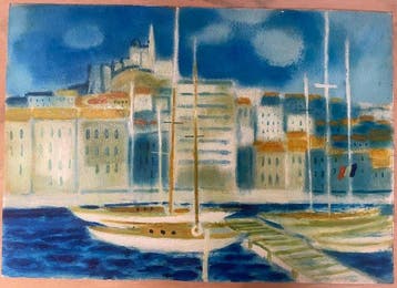 Yves Ganne (1931-2019) - Marine, vue du port de Marseille,