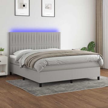 vidaXL Boxspring met matras en LED stof lichtgrijs 180x200, Verzenden