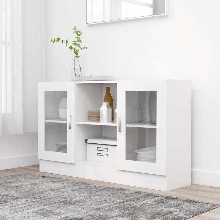 vidaXL Vitrinekast 120x30,5x70 cm bewerkt hout wit, Maison & Meubles, Armoires | Dressoirs, Envoi