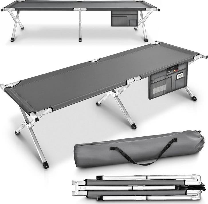 Veldbed - 1 Persoons - Kampeerbed - Stretcher - Grijs - TRES, Caravans en Kamperen, Kampeermeubelen, Nieuw, Verzenden