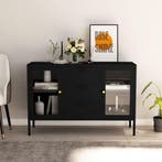 vidaXL Dressoir 105x35x70 cm staal en gehard glas zwart, Huis en Inrichting, Kasten | Dressoirs, Verzenden, Nieuw