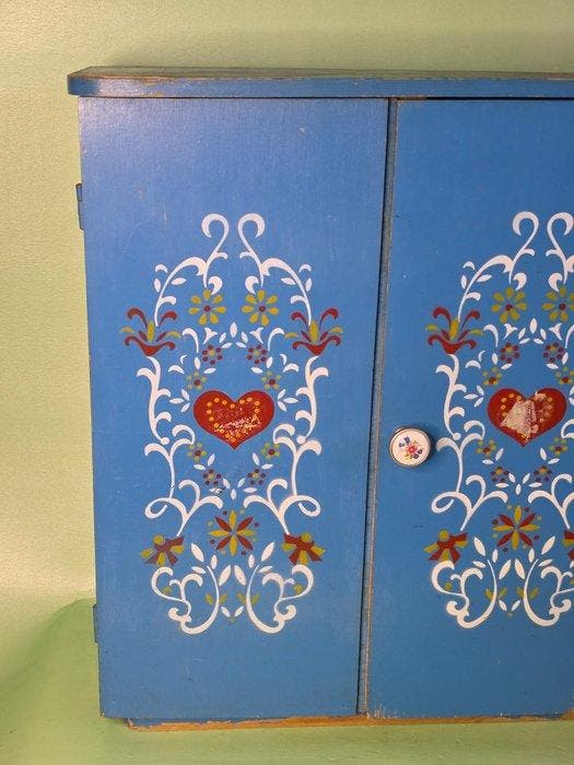 Vintage handbeschilderd houten keukenkastje - Kast - Hout -, Antiquités & Art, Antiquités | Autres Antiquités