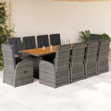 vidaXL 11-delige Tuinset met kussens poly rattan grijs, Verzenden, Nieuw, Tuinset