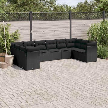 vidaXL 10-delige Loungeset met kussens poly rattan zwart, Verzenden, Loungeset