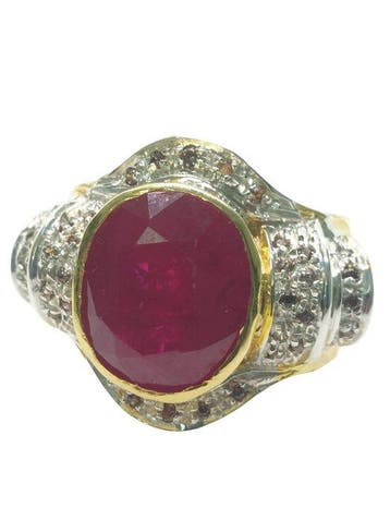 Zonder minimumprijs - Ring - 9 kt. Zilver, Geel goud Robijn