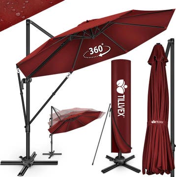 tillvex® Premium Aluminium Parasol Ø300 cm Rood + Hoes & Win, Verzenden, Nieuw