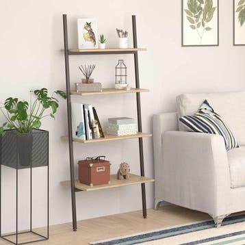 vidaXL Ladderrek met 4 schappen 64x34x150,5 cm lichtbruin en, Verzenden, Nieuw