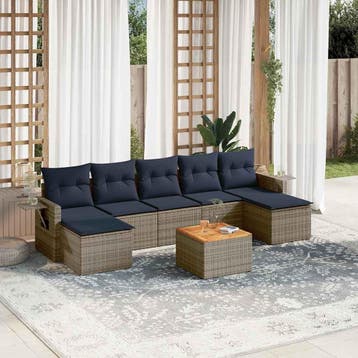 vidaXL 8-delige tuinbankset met kussens, grijs polyrotan, Verzenden, Nieuw