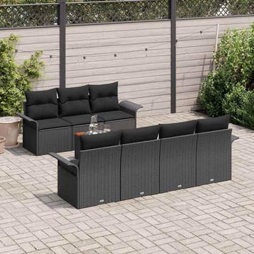 vidaXL Tuinbank Set 8 st 7-Aantal zitplaatsen Zwart poly, Verzenden, Nieuw