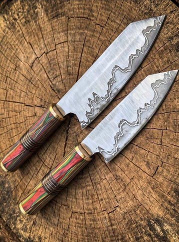 Multi Purpose Set of 2 Etching wavy pattern kitchen knife,