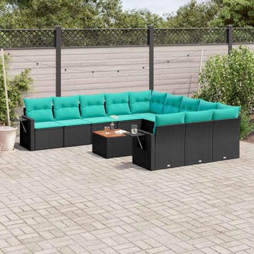 vidaXL 12-delige tuinbankset met kussens van zwart polyrotan, Verzenden, Nieuw