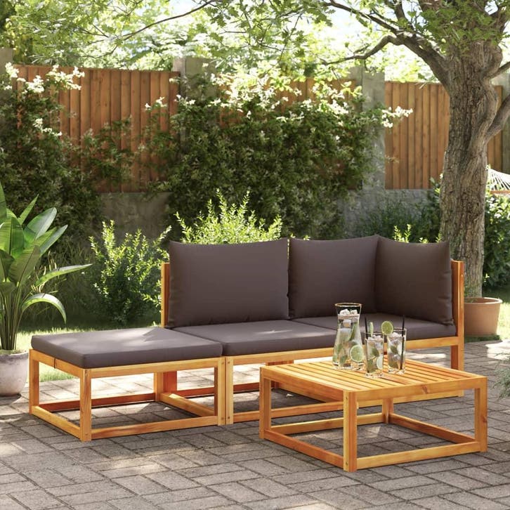 vidaXL 3-delige tuinbankset met kussens acaciahout & touw, Tuin en Terras, Tuinsets en Loungesets, Nieuw, Verzenden