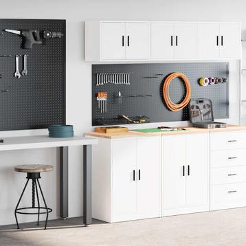 vidaXL Garagekasten 2 st spaanplaat wit, Verzenden