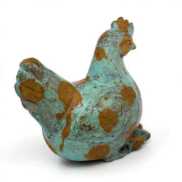 Abdoulaye Derme - sculptuur, Poule aux Œufs - 16 cm - Brons