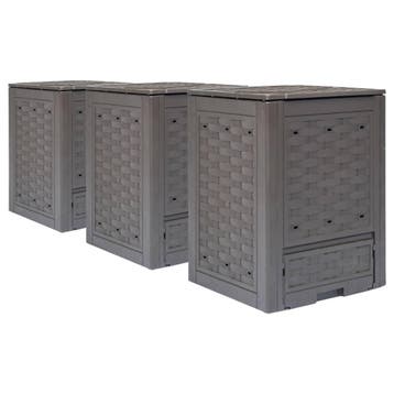 vidaXL Compostbakken 3 st 900 L 60x60x83 cm kunststof rattan, Tuin en Terras, Verzenden, Nieuw