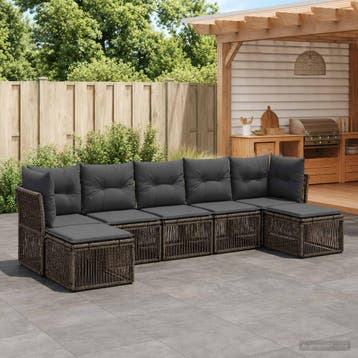vidaXL Tuinbank Set 7 st Grijs poly rattan, Verzenden, Nieuw