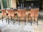 Set van 4 leren barstoelen - bruin leer, Huis en Inrichting, 1 kruk, Ophalen of Verzenden, Nieuw