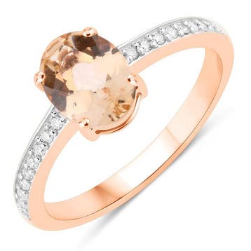 Ring - 14 karaat Roségoud - 1.01ct. tw. Morganiet - Diamant