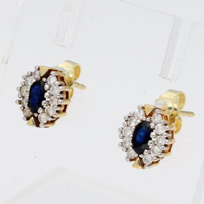 Boucles doreilles - 14 carats Or jaune Saphir - Diamant, Handtassen en Accessoires, Oorbellen