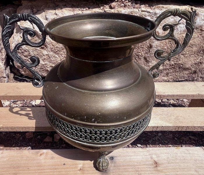 Vase - Laiton, Bronze - Ancienne jardinière, Antiquités & Art, Curiosités & Brocante