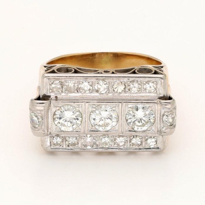 Ring - 18 karaat Geel goud Diamant (Natuurlijk) - Diamant -, Handtassen en Accessoires, Ringen