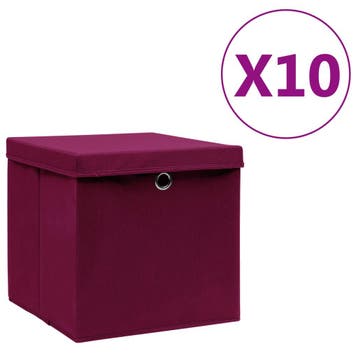 vidaXL Opbergboxen met deksel 10 st 28x28x28 cm donkerrood, Verzenden, Nieuw