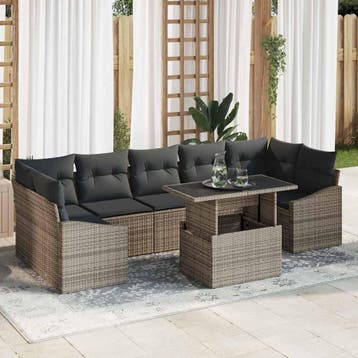 vidaXL Tuinbank Set 8 st Grijs poly rattan, Verzenden, Nieuw