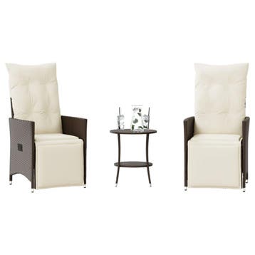 vidaXL 3-delige Bistroset met kussens poly rattan bruin, Tuin en Terras, Verzenden, Nieuw