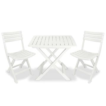 vidaXL 3-delige Bistroset inklapbaar kunststof wit, Tuin en Terras, Verzenden, Nieuw