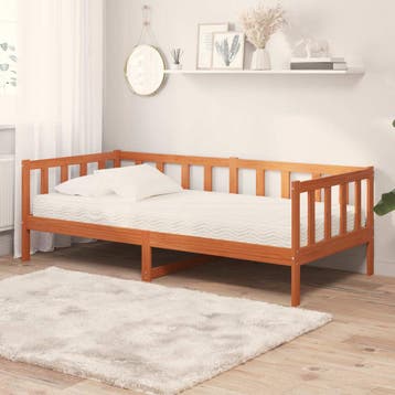 vidaXL Dagbed met matras met hoofdeinde Wax Bruin en Wit 90, Verzenden