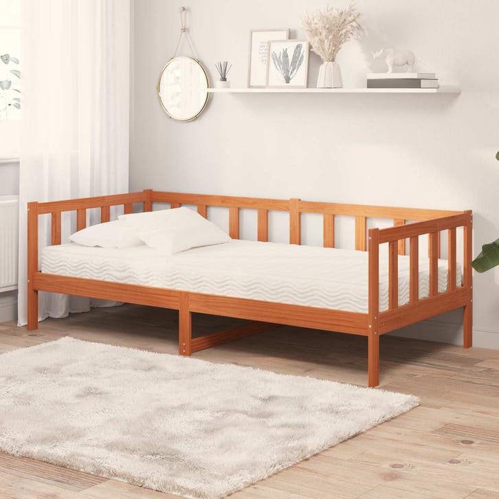 vidaXL Dagbed met matras met hoofdeinde Wax Bruin en Wit 90, Maison & Meubles, Chambre à coucher | Lits, Envoi
