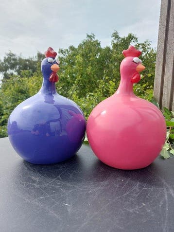 Beeld, set of 2 balloon chickens - 23 cm - polyresin