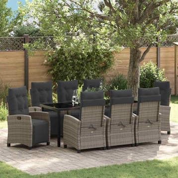vidaXL Tuin Eettafel Set 9 st Grijs poly rattan, Verzenden, Nieuw