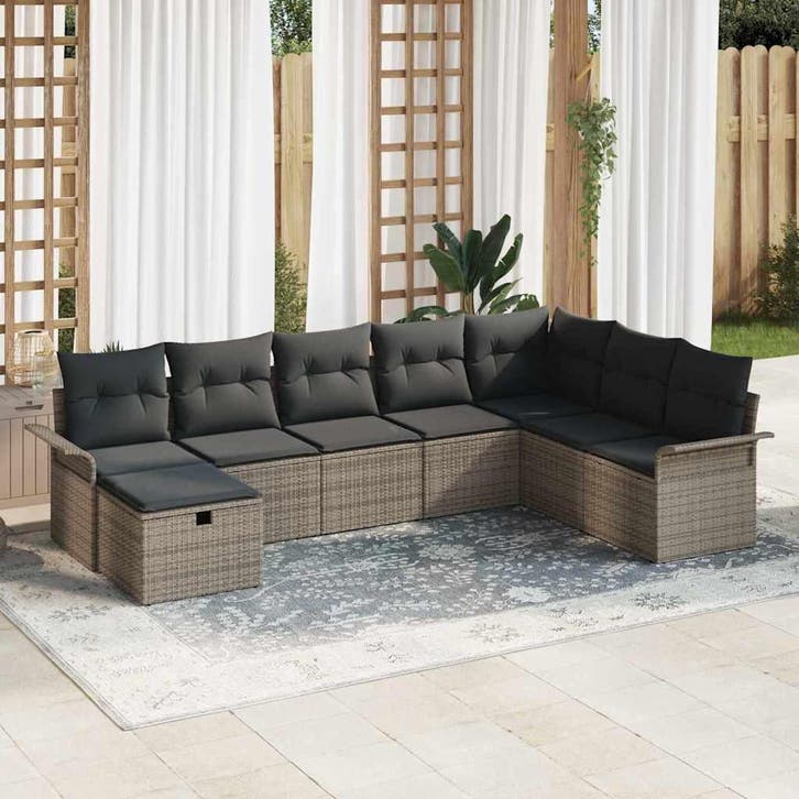 vidaXL Tuinbank Set met kussen met opslag 8 pcs Grijs Poly, Tuin en Terras, Tuinsets en Loungesets, Nieuw, Verzenden