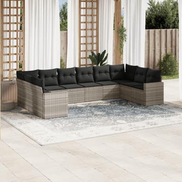 vidaXL 10-delige Loungeset met kussens poly rattan, Verzenden
