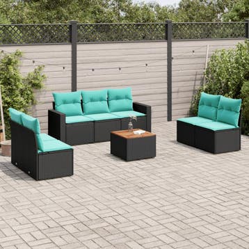 vidaXL 8-delige Loungeset met kussens poly rattan zwart, Verzenden, Nieuw, Loungeset